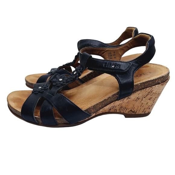 Taos Strappy Sandals Wedge 39 UK 6 US 9 Leather Comfort Cork Floral Rhinestone - Picture 1 of 14